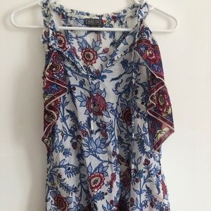 J Crew Point Sur Sleeveless Ruffle Block Print top